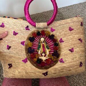 Handcrafted Tan and Pink Women Bag